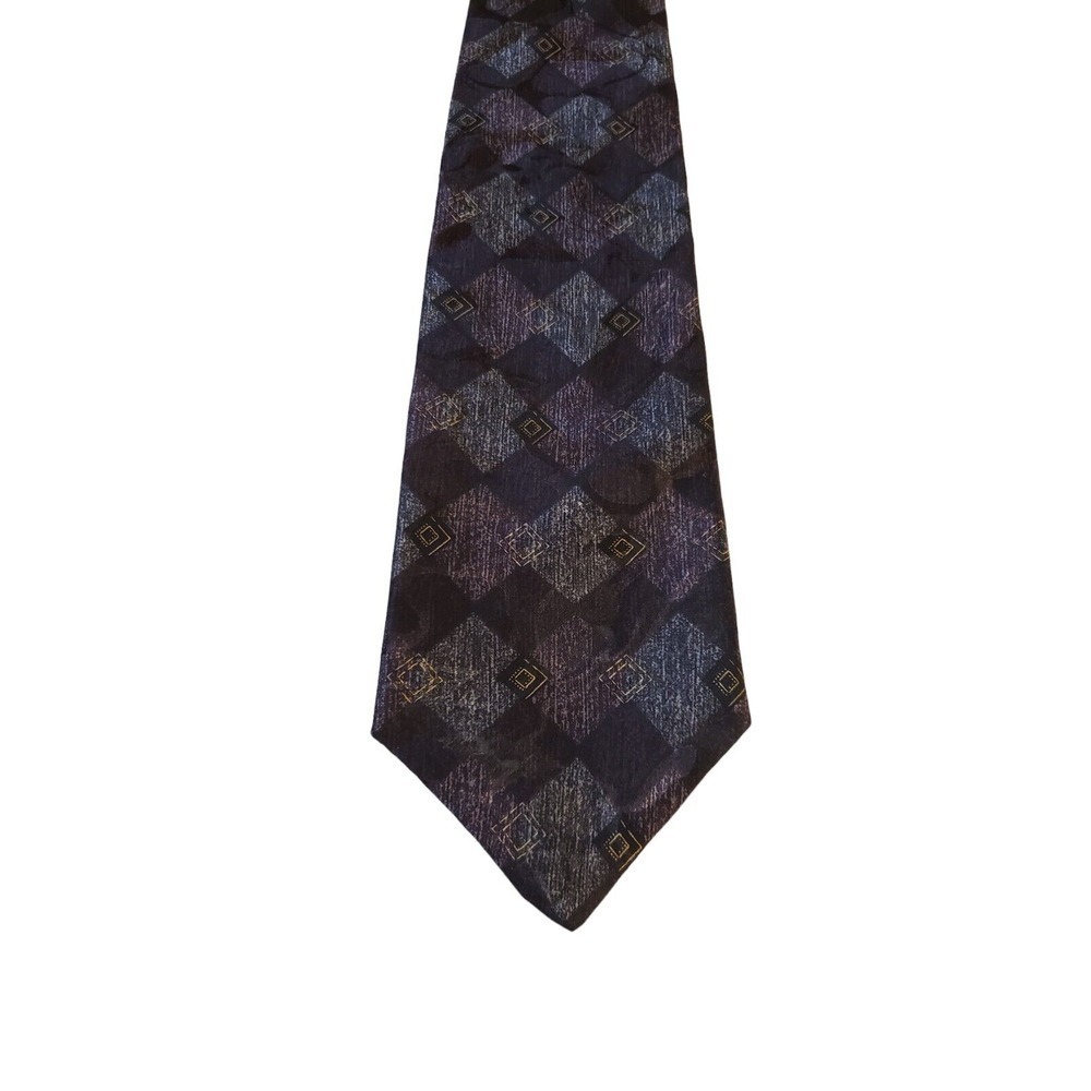 Axis Mens Silk Neck Tie Black Blue Purple Squares Geometric‎ Work Dad Gift
